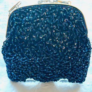 Vintage Handmade Dark Blue Beaded Purse